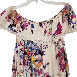 UMGEE LG MAXI DRESS WOMENS OFF SHOULDER IVORY FLORAL BOHO FESTIVAL BEACH LACE